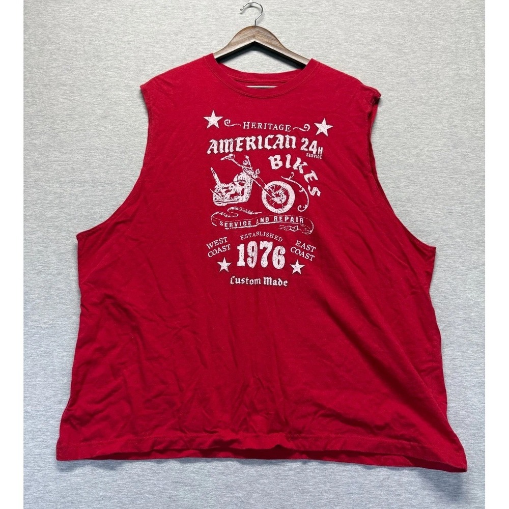 Faded Glory Heritage American Bikes Muscle Tank Top Mens 3XL (54-56) Red Graphic